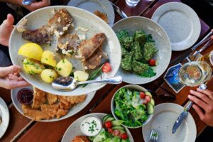 A delicious spread of traditional Austrian savory dishes enjoyed during our Food Tours in Salzburg.