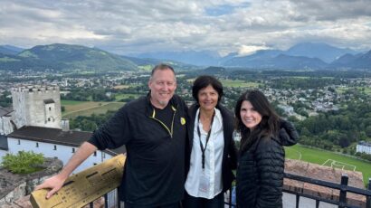 Standing with clients on the high panoramic bastions overlooking the Alpine horizon, a breathtaking highlight provided by a Private certified guide Hohensalzburg.
